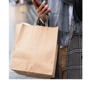 Papirnata vrečka, pleten ročaj, 32+12x41 cm