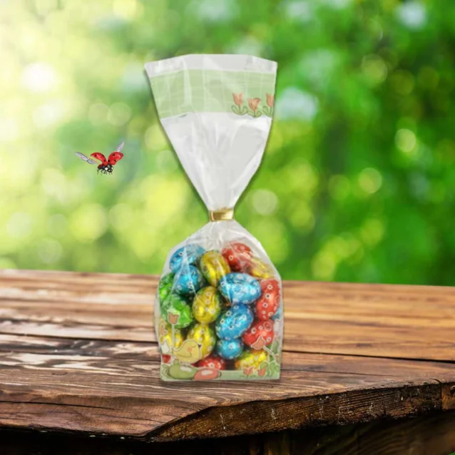 Prozorna celofan vrečka, 100 + 50 x 300 mm, velikonočni motiv