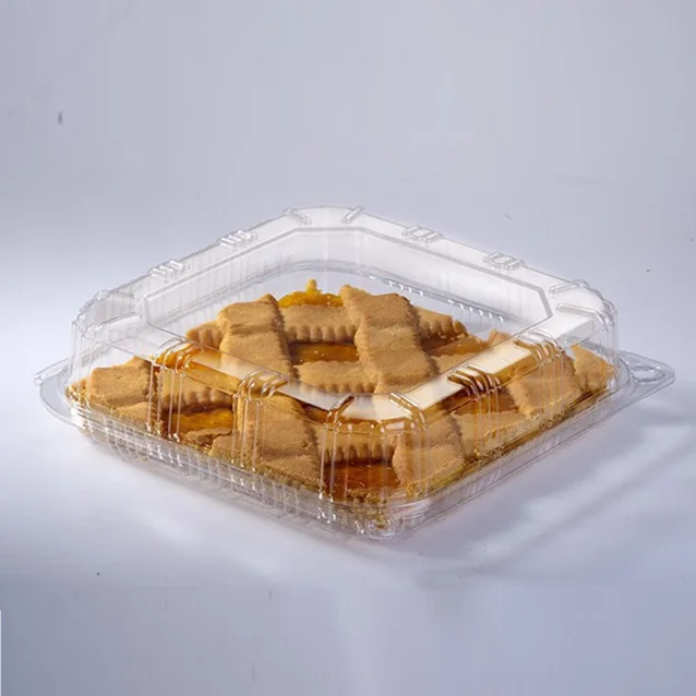 Kvadratna posodica s pritrjenim pokrovom za pecivo ( 4 tortice )