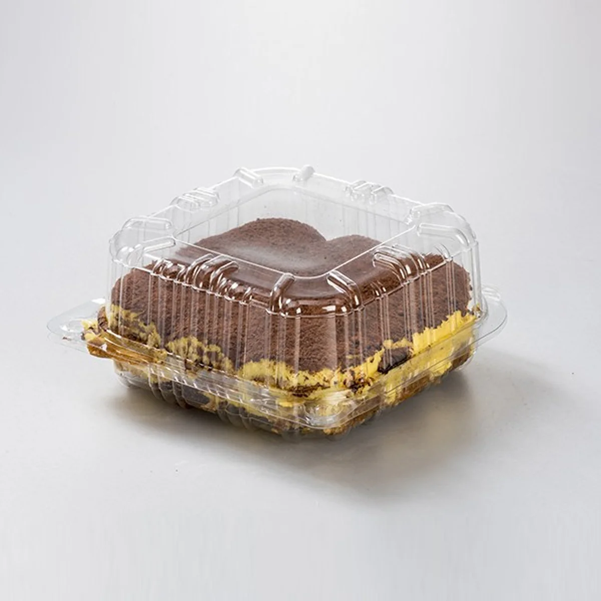 Kvadratna posodica s pritrjenim pokrovom za pecivo (1 tortica)