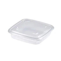 Kvadratna posodica za tople jedi iz PP materiala s pritrjenim pokrovom