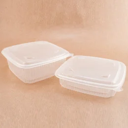 Kvadratna posodica za tople jedi iz PP materiala s pritrjenim pokrovom
